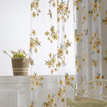 Tenda leggera con fiori blu ricamati
