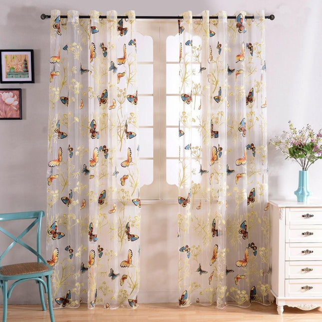 Tenda velata con farfalle colorate ricamate