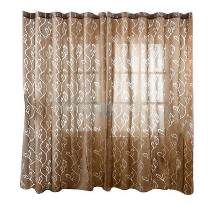 Tenda velata bianca con ricamo foglie