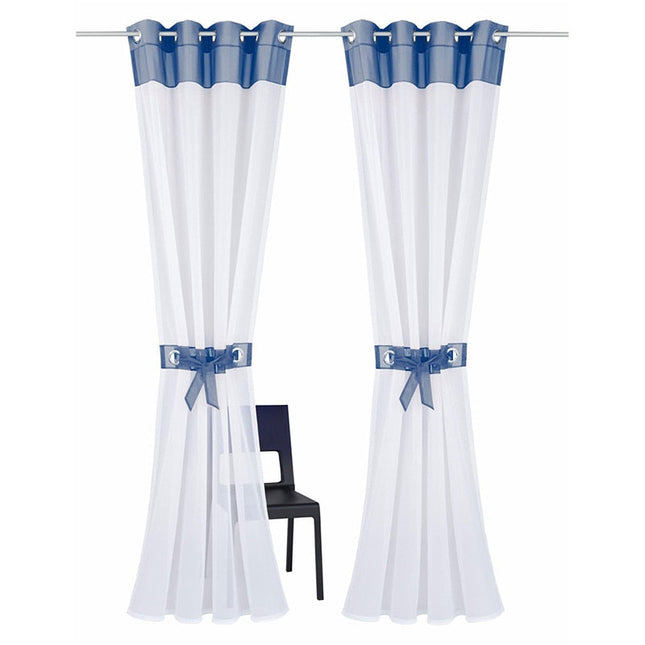 Tenda Voile Bianca con Bordo Blu