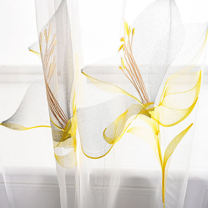 Tenda velata ricamata con fiori gialli