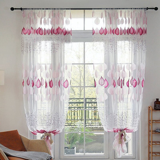 Tenda velata viola con motivo foglie