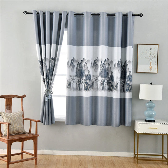 Tenda design con paesaggio stampato grigio