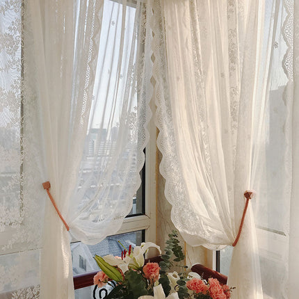 Tenda velata bianca in pizzo floreale
