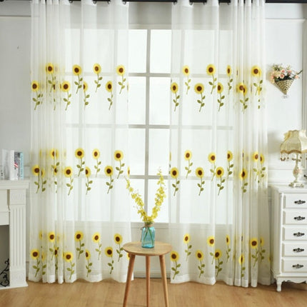Tenda velata ricamata con girasoli
