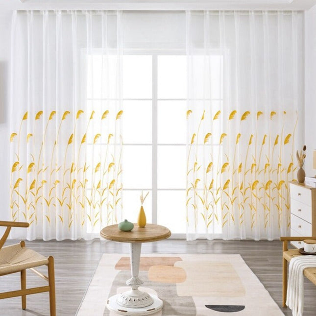 Tenda Voile Ricamata con Motivo Vegetale