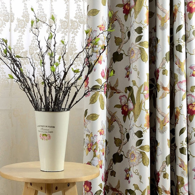 Tenda oscurante con stampa fiori e uccelli