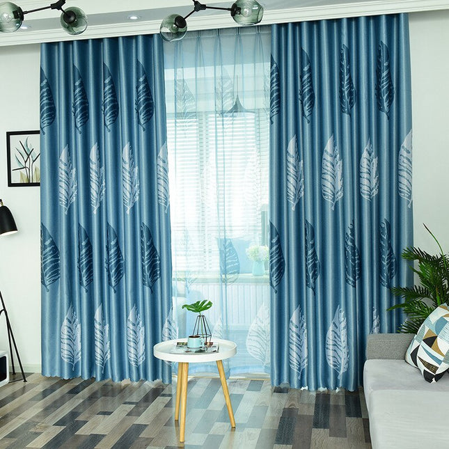 Tenda Voile Azzurra con Motivo Foglie