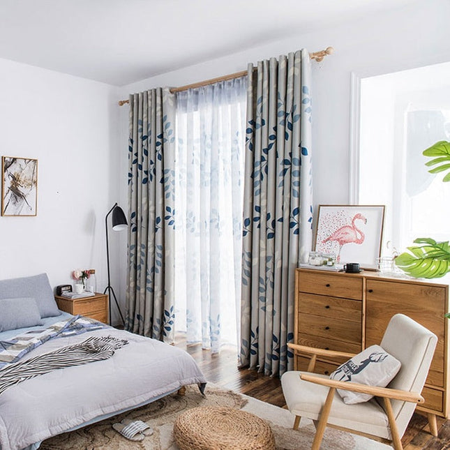 Tenda Filtrante Blu con Motivo Foglie