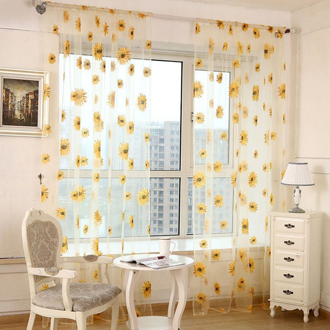 Tenda Voile Leggera con Stampa Girasoli