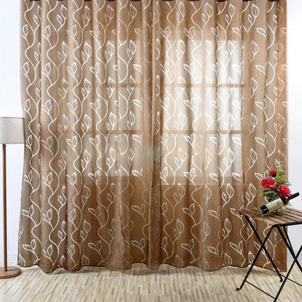 Tenda velata bianca con ricamo foglie