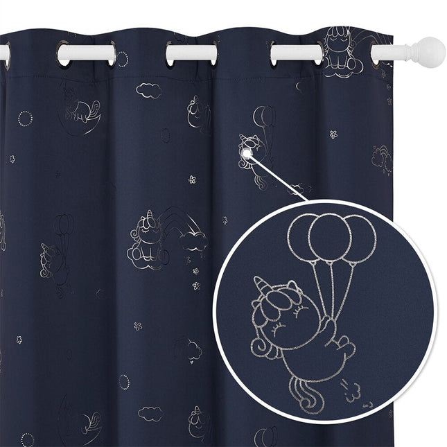 Tenda blu scuro con unicorni metallizzati