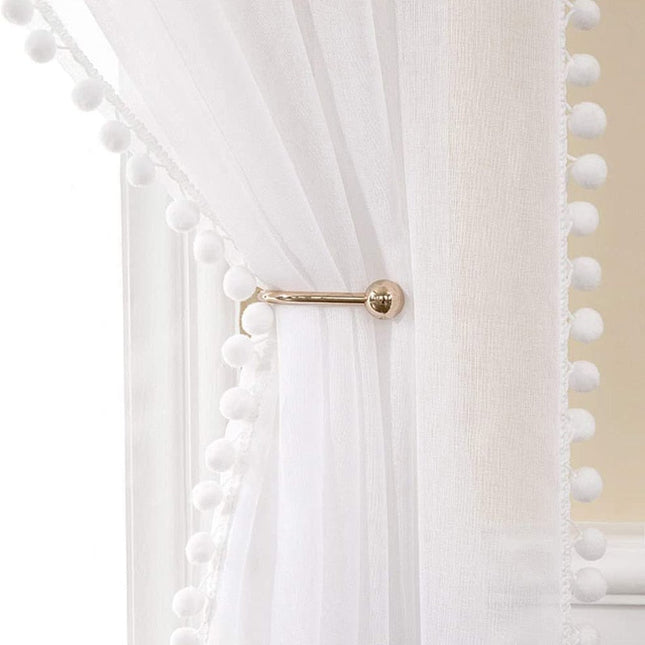 Tenda Voile Bianca con Bordo Pompon