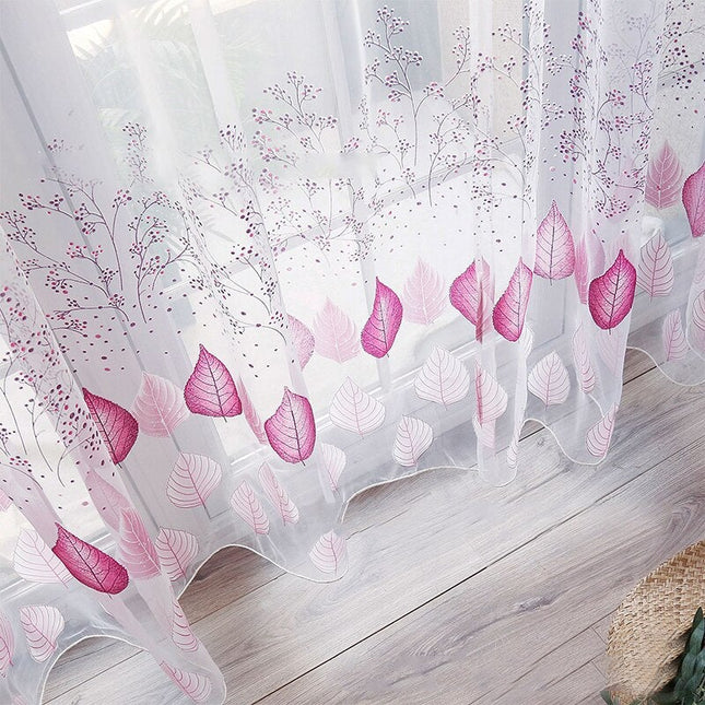 Tenda velata viola con motivo foglie