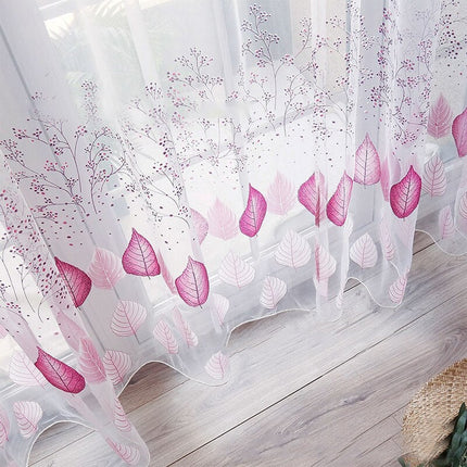 Tenda velata viola con motivo foglie