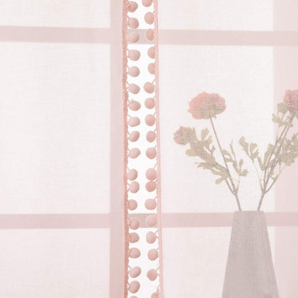 Tenda Voile Bianca con Bordo Pompon