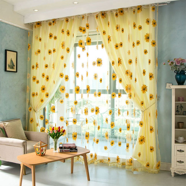 Tenda Voile Leggera con Stampa Girasoli