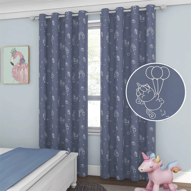 Tenda per cameretta blu con unicorni