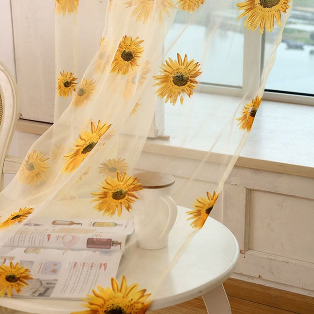 Tenda Voile Leggera con Stampa Girasoli