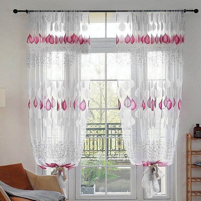 Tenda Voile Fantasia Foglie Grigio Viola