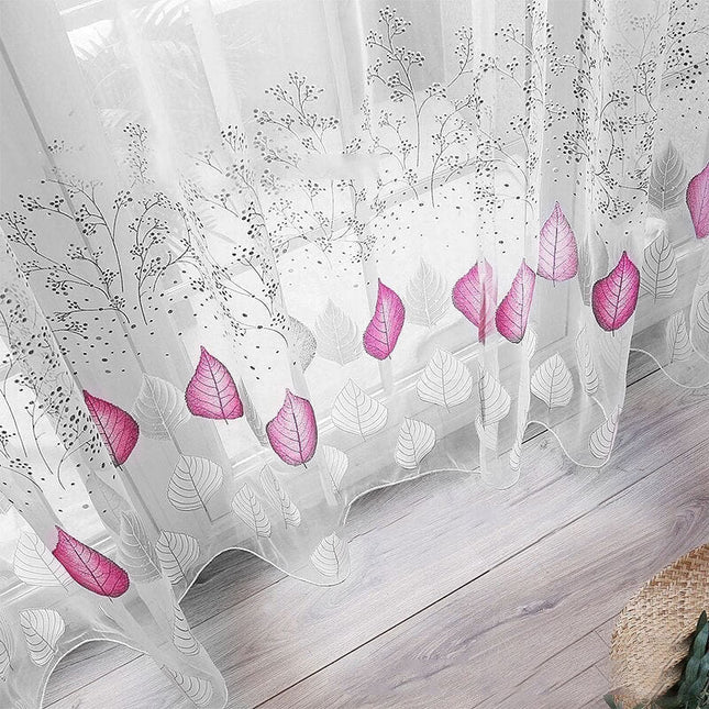 Tenda Voile Fantasia Foglie Grigio Viola