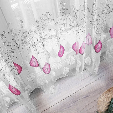 Tenda Voile Fantasia Foglie Grigio Viola