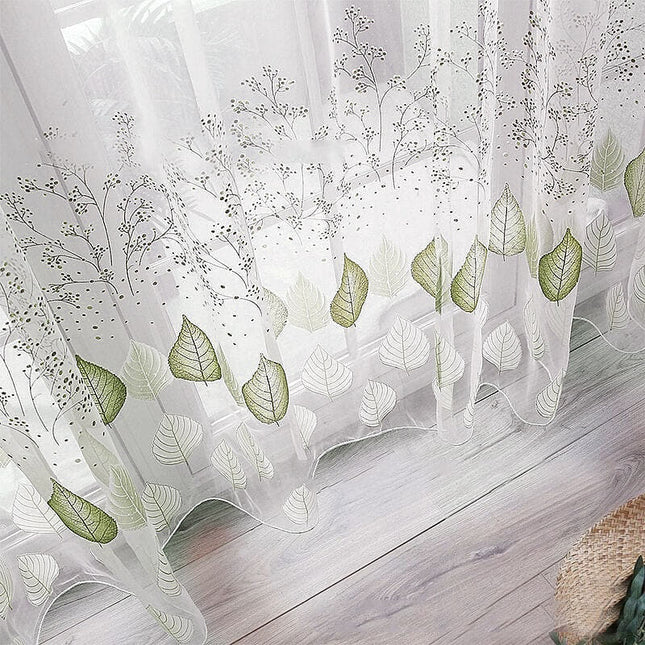 Tenda velata verde con motivo foglie