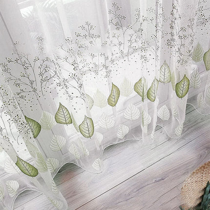 Tenda velata verde con motivo foglie