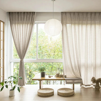 Tenda velata beige con bordo inferiore