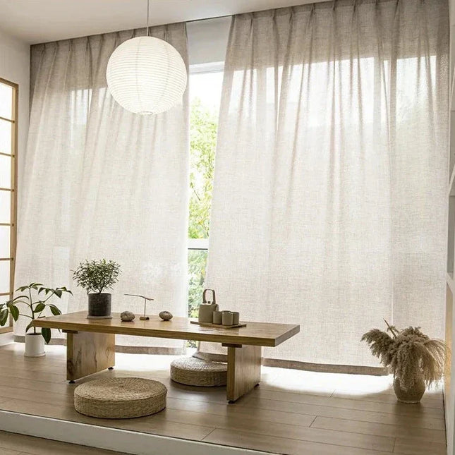 Tenda velata beige con bordo inferiore