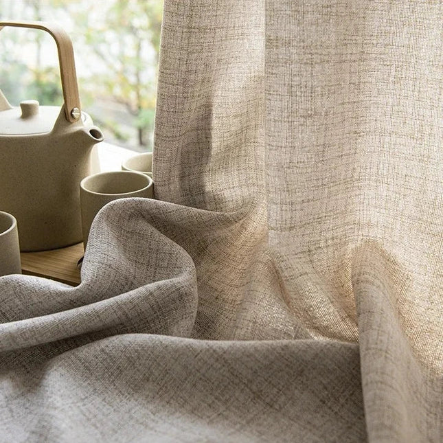 Tenda velata beige con bordo inferiore