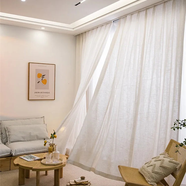 Tenda velata beige in finto lino