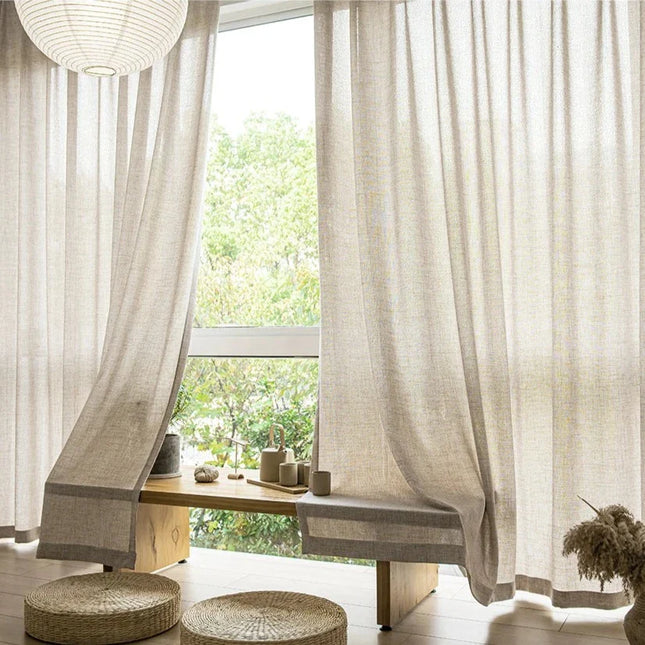 Tenda velata beige con bordo inferiore