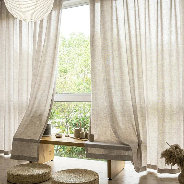 Tenda velata beige con bordo inferiore