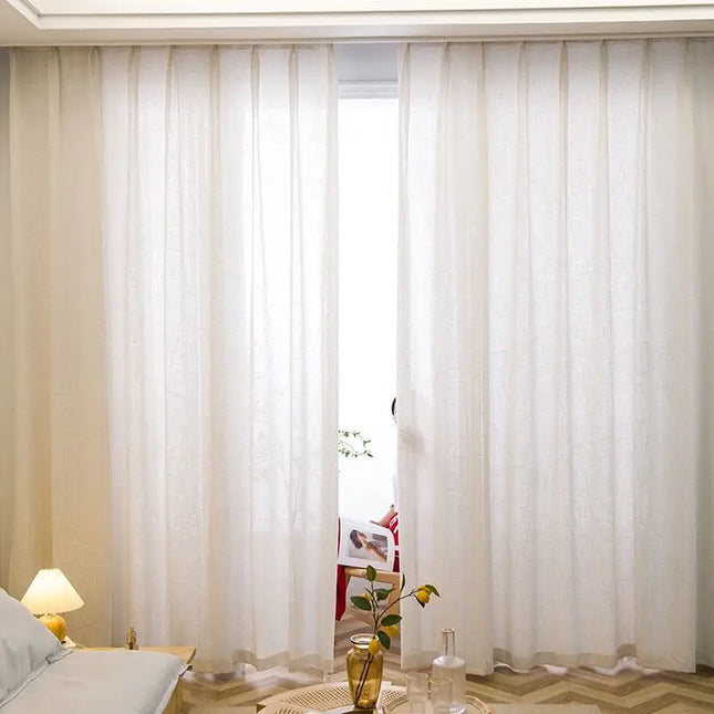 Tenda velata beige in finto lino