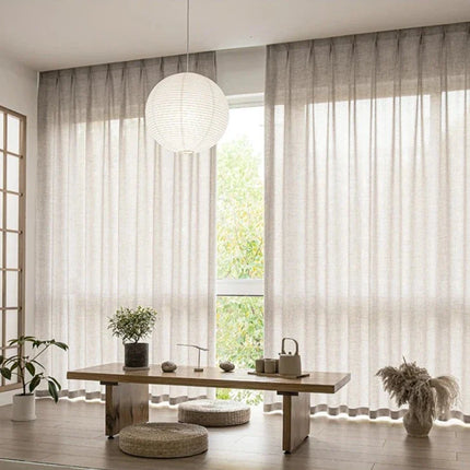 Tenda velata beige con bordo inferiore
