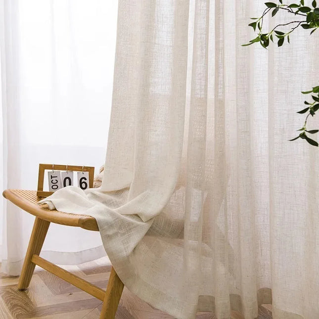 Tenda velata beige in finto lino