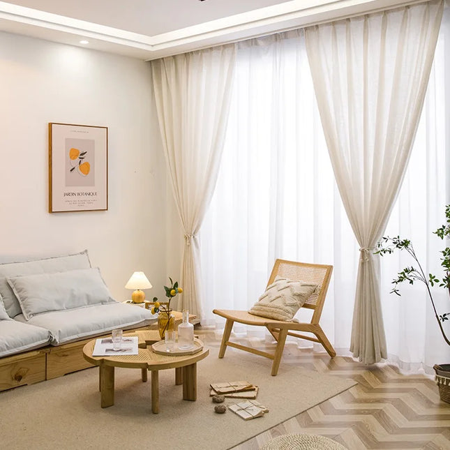Tenda velata beige in finto lino