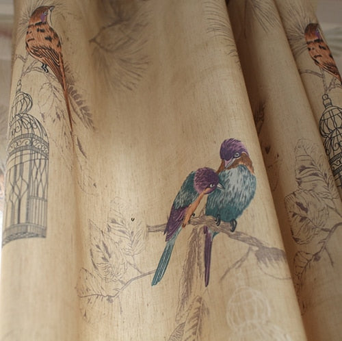Tenda con stampa uccelli viola