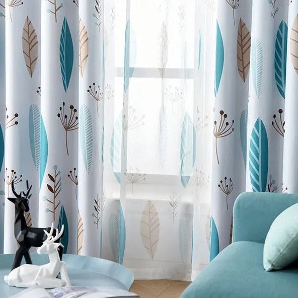 Tenda velata blu con motivo floreale