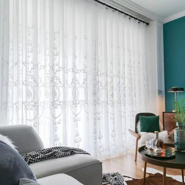 Tenda Voile Jacquard con Disegno Damascato