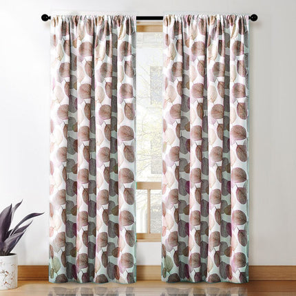 Tenda oscurante marrone con foglie stampate